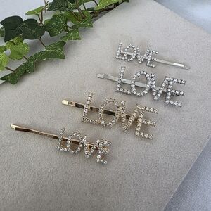 Rhinestone LOVE Bobby Pins In Gold And Silver